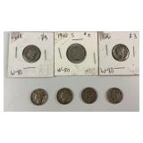 (7) Assorted Mercury Silver Dimes