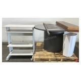 Table, Desk, Shelves & Trash Can