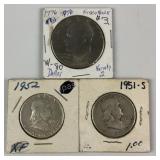 1776, 1951 & 1952 US Dollar & Half Dollars