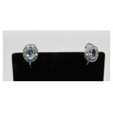 Blue & White Topaz Clip On Earrings