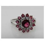 Silver Garnet & Diamond Ring