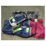 Tent, Daypack, Flashlight, and Chairs-