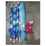 (Qty - 5) Beach Umbrellas, and Bottle Fans-