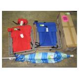 Volleyball/Badminton Game, Umbrella, and Chairs-