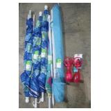 (Qty - 5) Beach Umbrellas, and Bottle Fans-