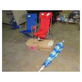 Volleyball/Badminton Game, Umbrella, and Chairs-