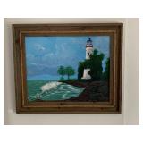 Lighthouse Painting in Nautical Frame