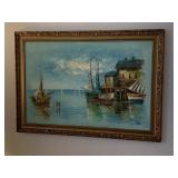 Large Harbor Scene Signed Peter