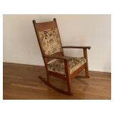 Antique Padded Rocking Chair with Wooden Arms