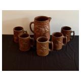 Ceramic Pitcher and 5 Mugs