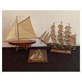 2 Replica Sailboats and Sailboat Art