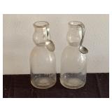 2 Antique Milk Bottles with Metal Spoons