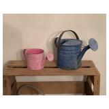 4 Metal Watering Cans and Crate