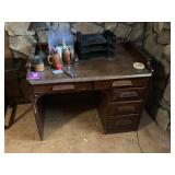 Wooden Desk and Office Supplies