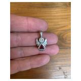 Sterling Silver Angel Pendant w/Red Stone