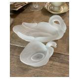 (2) Vintage Frosted Glass Swans