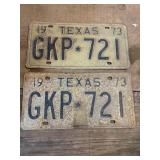 1973 Texas License Plate Pair