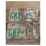 1972 Texas License Plate Pair