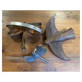 LOT - 2 Dragonfly Items, Wooden BIrd Aplique