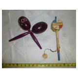 Pair of Wood Maracas & Native American Drum Rattle