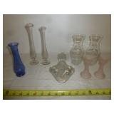 Vintage Glass Candle Sticks & Bud Vases