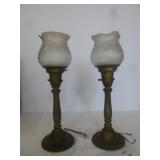 Pair of Antique Electrified Brass Boudoir Lamps