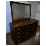 Vintage Bow Front 8 Drawer Dresser & Mirror
