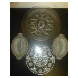 4pc Vintage Ornate Glass Serving Trays