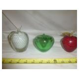 3pc Art Glass & Solid Alabaster Apples