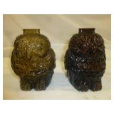 2pc Libbey of Canada Wise Old Owl Glass Coin Banks