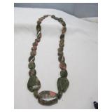 Polished Carved Unakite Jasper Stone 34" Necklace