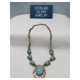 Vintage Sterling Silver Turquoise Lariat Necklace