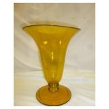 Amber Glass Mid Century Modern Trumpet Vase