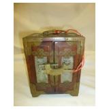 Asian Rosewood Jade & Brass Jewelry Cabinet Box