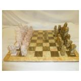 Hand Carved Onyx & Marble Mexico Aztec Chess Set