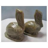 Pair of Hand Carved Green Soapstone Pelicans