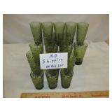 8pc Set Mid Century Avocado Green Textured Glasses