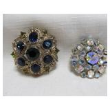 2pc Vintage Rhinestone Round Dome Brooches