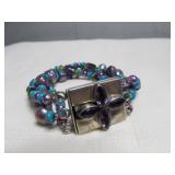 Sterling Silver & 3 Band Beaded Bracelet