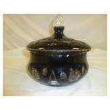 Vintage Poland Ruby Cut to Clear Glass Lidded Bowl