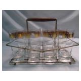 Mid Century Federal Glass 8pc Highball Set & Caddy