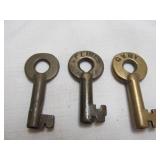 3pc Antique Adlake Brass Railroad Keys S.P. & GVNY