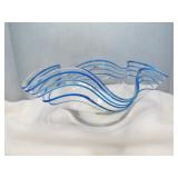 Blenko Blue Thread Ruffle Edge Hand Made Fruit Bow