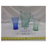 Indiana Glass Pebbled Coke Pitcher & Hip Glasses