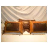 3pc Fringed Tooled Leather Western Accent Pillows