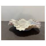 Fenton Opalescent Swirl Ruffle Edge Glass Bowl