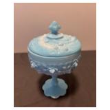 Fenton Cabbage Pattern Swirl Slag Glass Compote