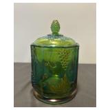 Vintage Indiana Glass Green Iridescent Candy Jar