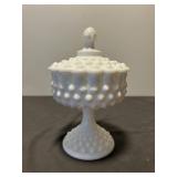 Vintage Fenton White Milk Glass Hobnail Compote