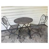 Wrought Iron Patio Table & 2 Folding Chairs